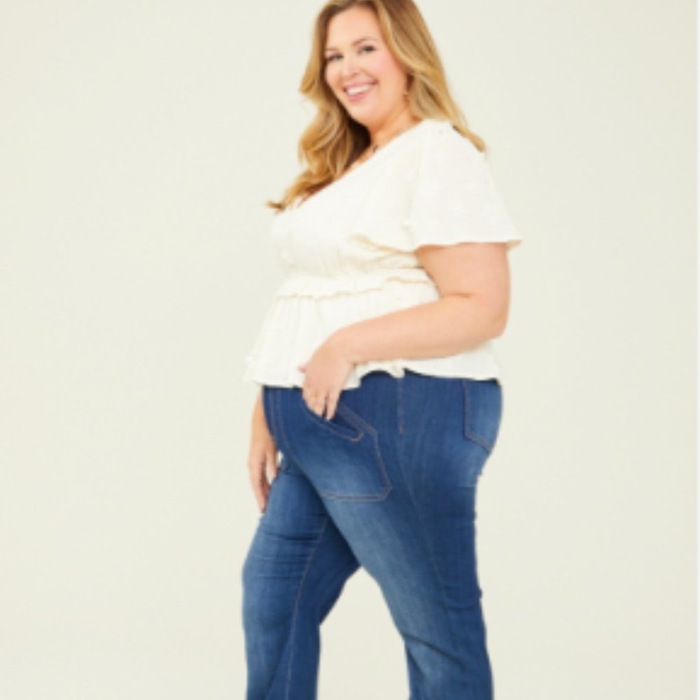 ARULA Ivory V-Neck Peplum Blouse - Picture 3 of 7